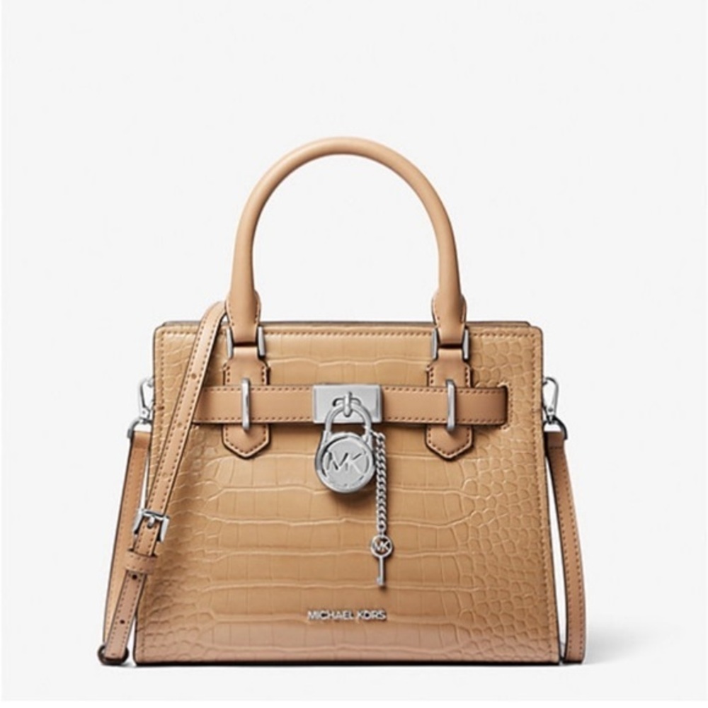 MICHAEL KORS Hamilton Small Crocodile Embossed Faux Leather Satchel Crossbody
